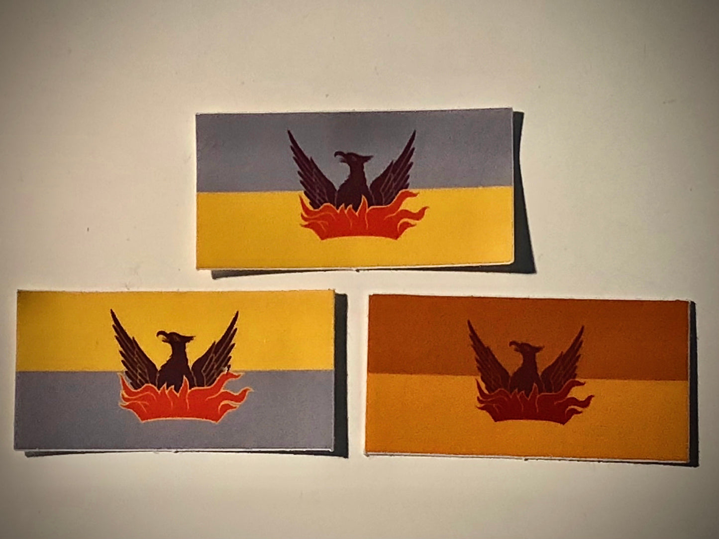 Fog & Gold Flag Mini Stickers 2" x 1"- set of 4